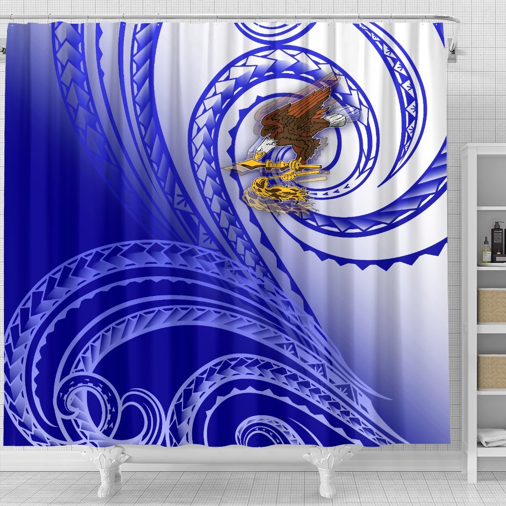 American Samoa Polynesian Shower Curtain - Bald Eagle (Blue) 177 x 172 (cm) Blue - Polynesian Pride