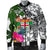 Fiji Men's Bomber Jacket White - Turtle Plumeria Banana Leaf Crest - Polynesian Pride