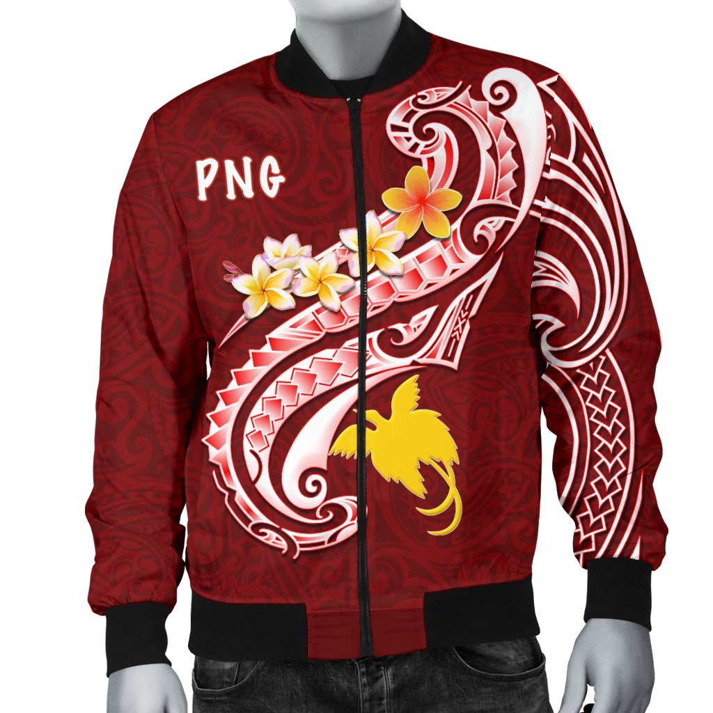Papua New Guinea Men's Bomber Jacket - PNG Seal Polynesian Patterns Plumeria 6XL Red - Polynesian Pride
