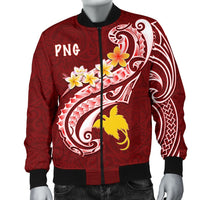 Papua New Guinea Men's Bomber Jacket - PNG Seal Polynesian Patterns Plumeria 6XL Red - Polynesian Pride