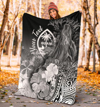 Guam Custom Personalised Premium Blanket - Humpback Whale with Tropical Flowers (White) - Polynesian Pride