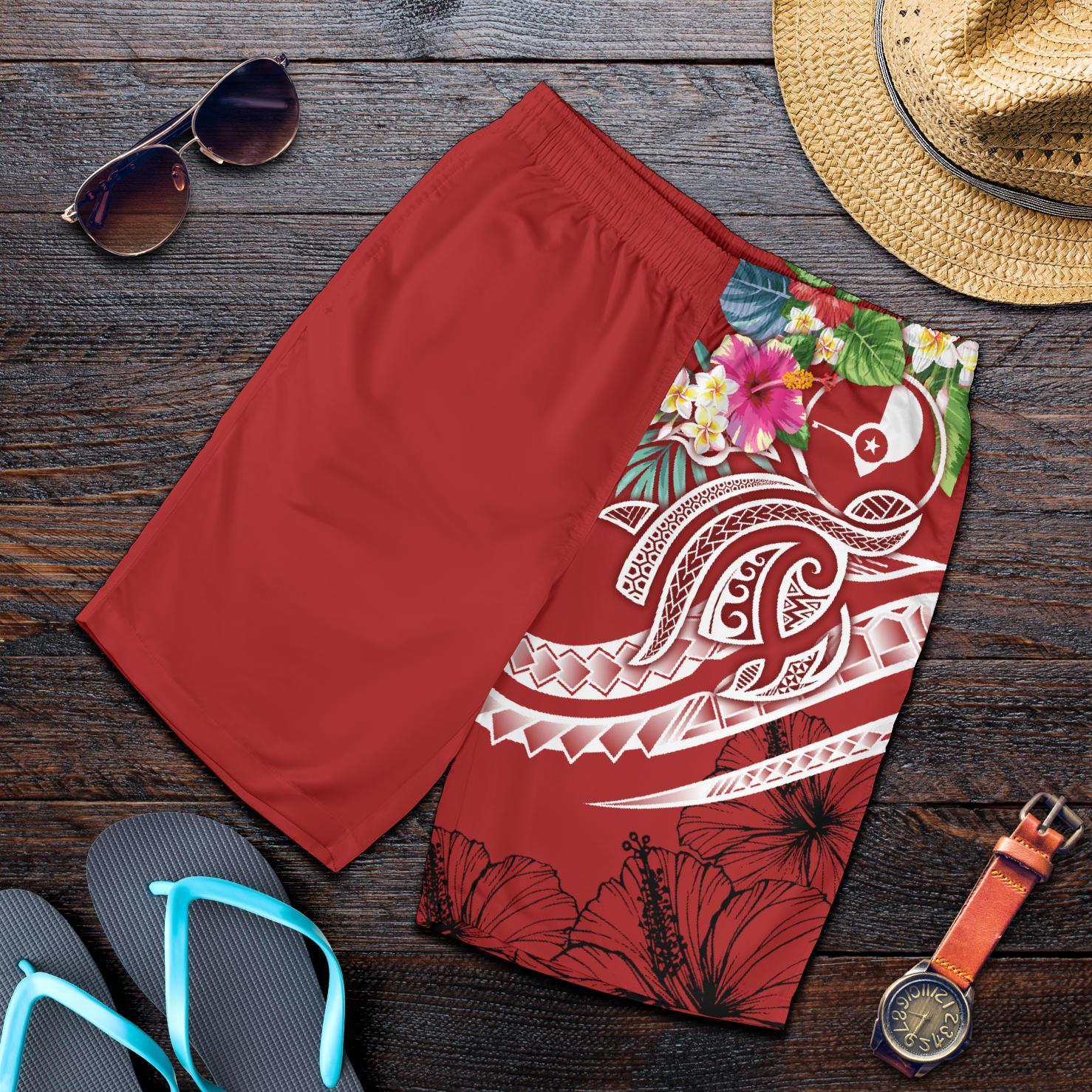 YAP Polynesian All Over Print Men's Shorts - Summer Plumeria (Red) Red - Polynesian Pride