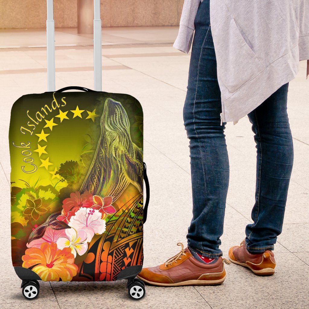 Cook Islands Luggage Covers - Humpback Whale with Tropical Flowers (Yellow) Yellow - Polynesian Pride