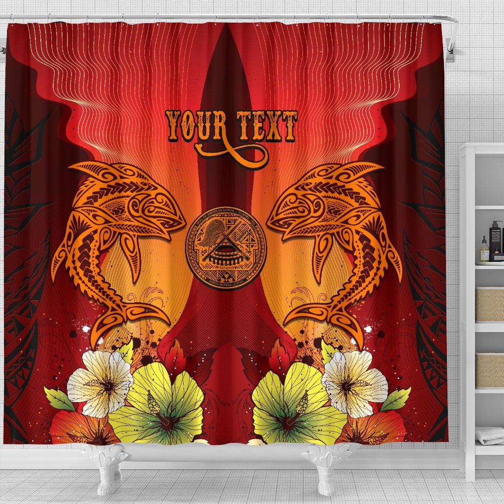 American Samoa Custom Personalised Shower Curtains - Tribal Tuna Fish 177 x 172 (cm) Orange - Polynesian Pride