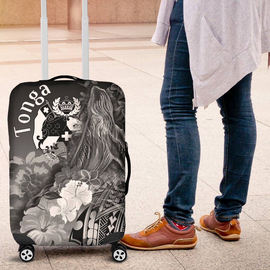 Tonga Luggage Covers - Humpback Whale with Tropical Flowers (White) White - Polynesian Pride