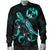 Tonga Polynesian Men's Bomber Jacket - Turtle With Blooming Hibiscus Turquoise - Polynesian Pride