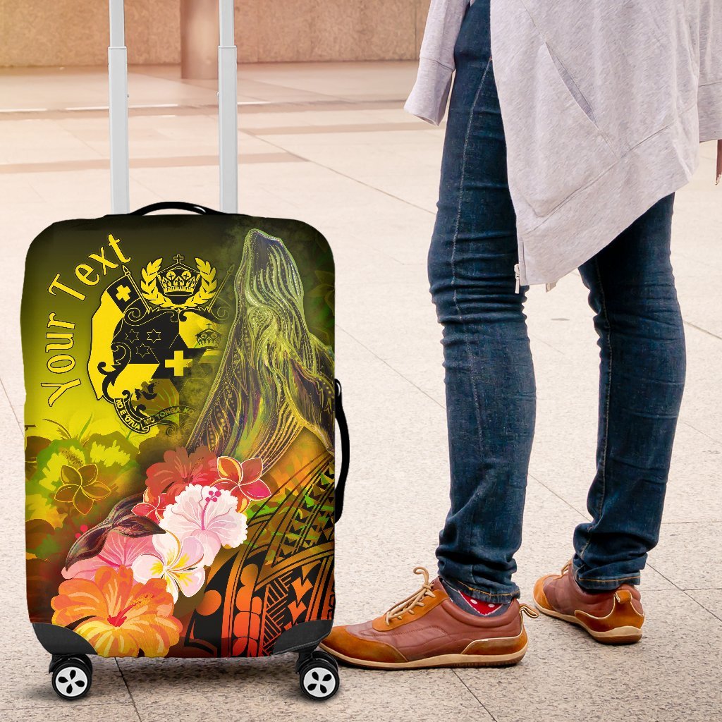 Tonga Custom Personalised Luggage Covers - Humpback Whale with Tropical Flowers (Yellow) Yellow - Polynesian Pride