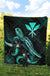 Hawaii Polynesian Premium Quilt - Turtle With Blooming Hibiscus Turquoise - Polynesian Pride