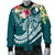 YAP Polynesian Men's Bomber Jacket - Summer Plumeria (Turquoise) - Polynesian Pride