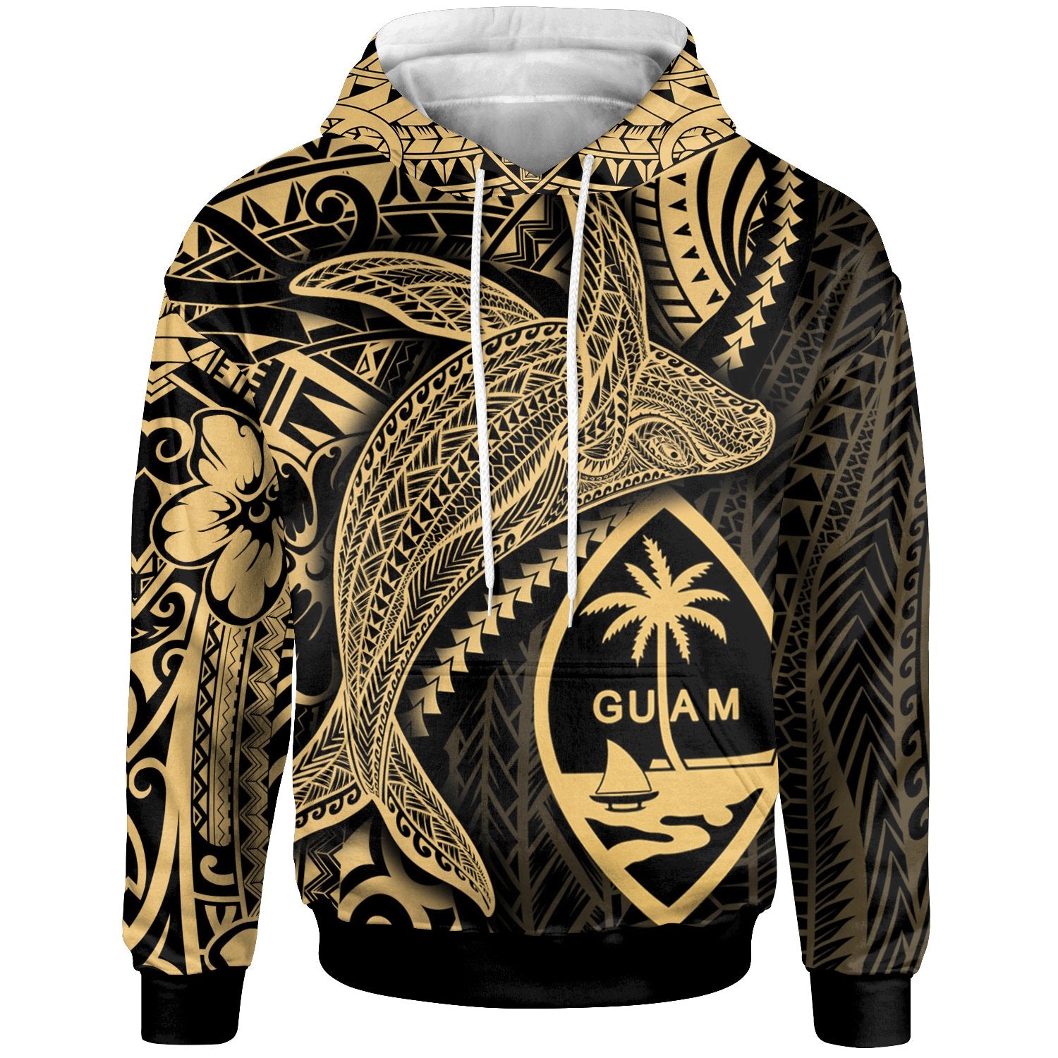 Guam Hoodie Humpback Whale & Coat of Arms Gold Unisex Gold - Polynesian Pride