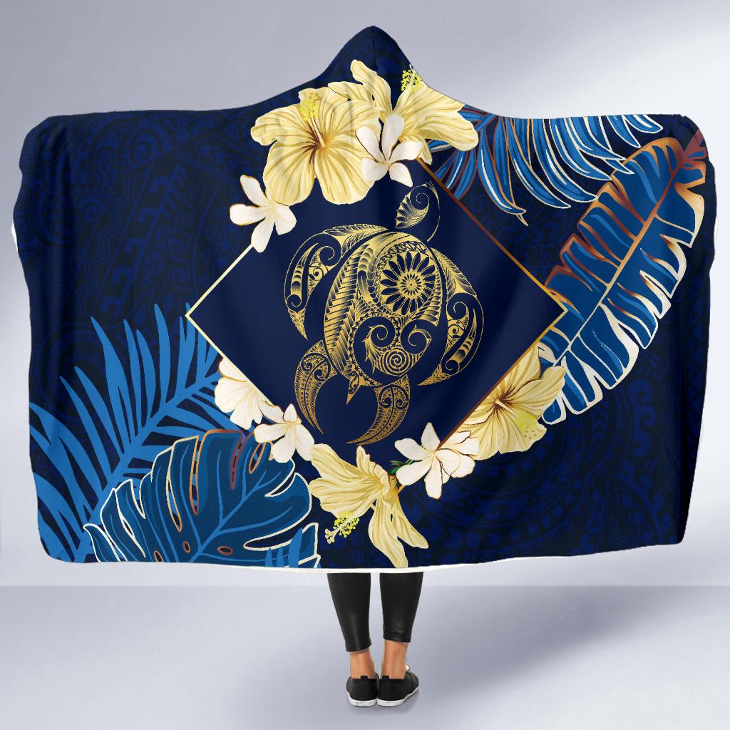 Hawaii Turtle Tropical Hooded Blanket - Taha Style Hooded Blanket Blue - Polynesian Pride