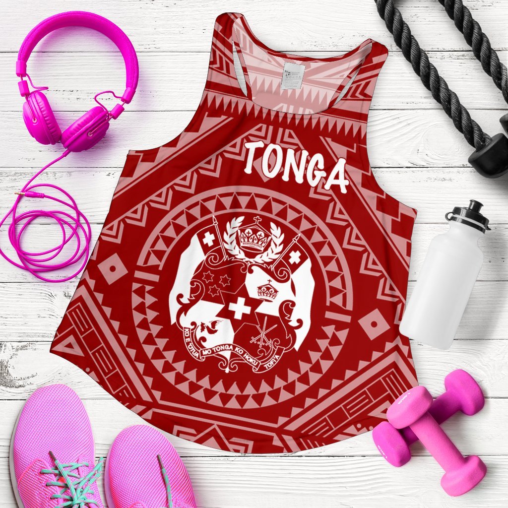 Tonga Women's Racerback Tank - Tonga Seal With Polynesian Tattoo Style (Red) Red - Polynesian Pride