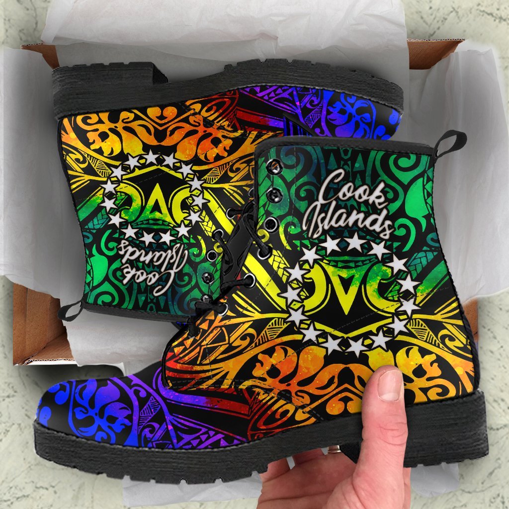 Cook Island Leather Boots - Rainbow Polynesian Pattern Rainbow - Polynesian Pride