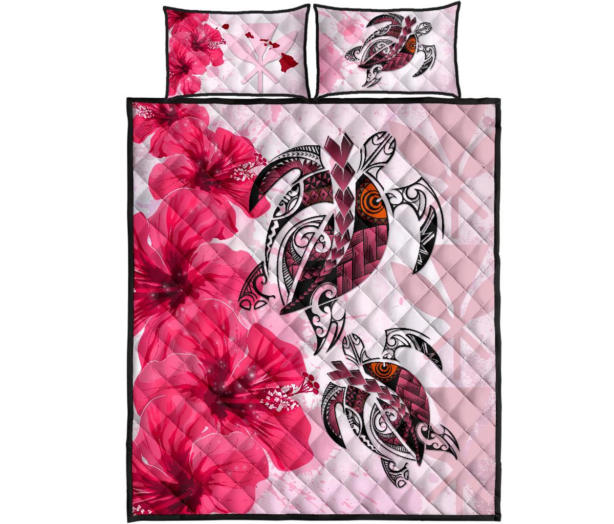 Hawaii Quilt Bed Set - Polynesia Turtle Hibiscus Pink Pink - Polynesian Pride