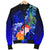 Kosrae Men's Bomber Jacket - Humpback Whale with Tropical Flowers (Blue) - Polynesian Pride