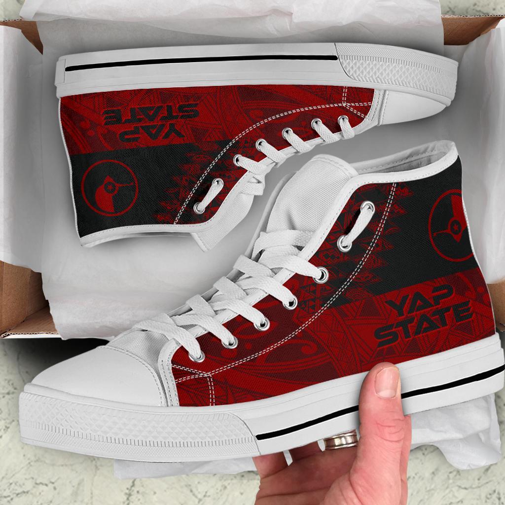 Yap State High Top Shoes - Red Color Symmetry Style Unisex Black - Polynesian Pride