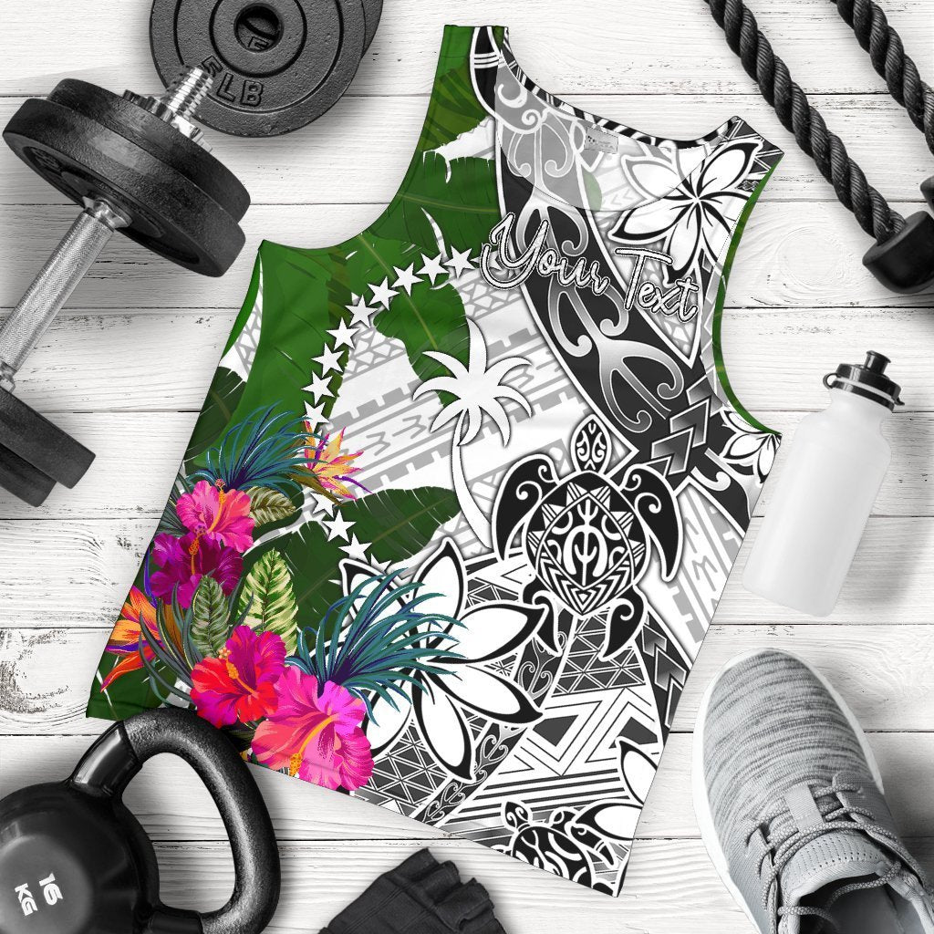 Chuuk Custom Personalised Men's Tank Top White - Turtle Plumeria Banana Leaf White - Polynesian Pride