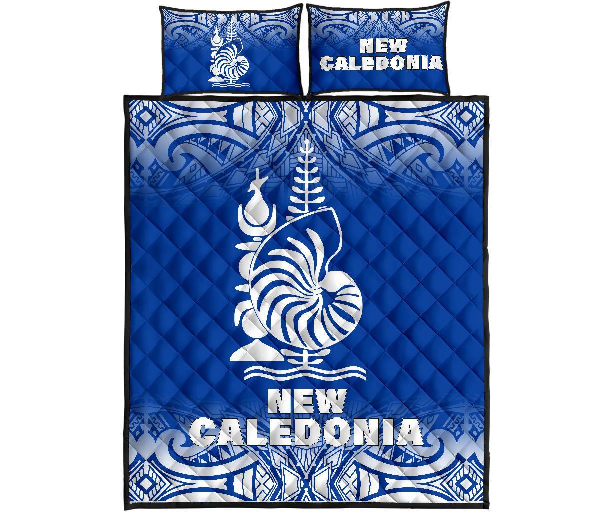 New Caledonia Quilt Bed Set - New Caledonia Coat Of Arms Polynesian Tattoo Blue Fog Style Blue - Polynesian Pride