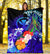 Polynesian Hawaii Premium Blanket - Kanaka Maoli Humpback Whale with Tropical Flowers (Blue) - Polynesian Pride