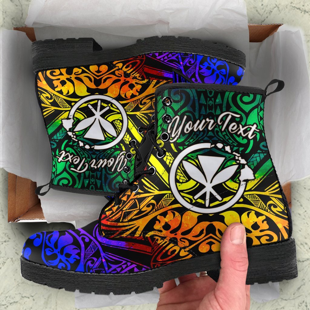 Hawaii Custom Personalised Leather Boots - Rainbow Polynesian Pattern Rainbow - Polynesian Pride