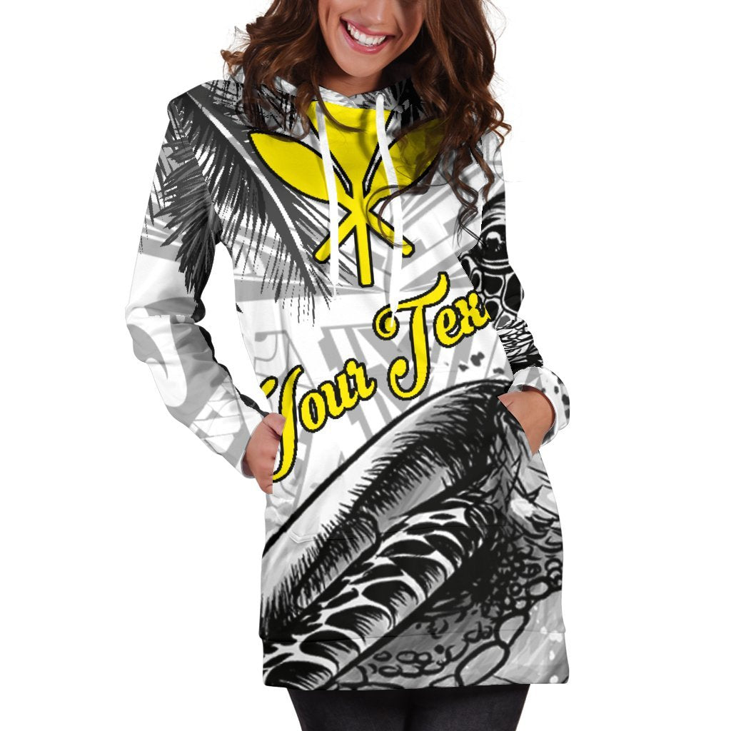 Hawaii Custom Personalised Hoodie Dress - Turtle Palm Tree White White - Polynesian Pride