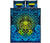 Hawaii Polynesian Quilt Bed Set - Hawaiian Green Yellow Tiki Face Blue Version - Polynesian Pride