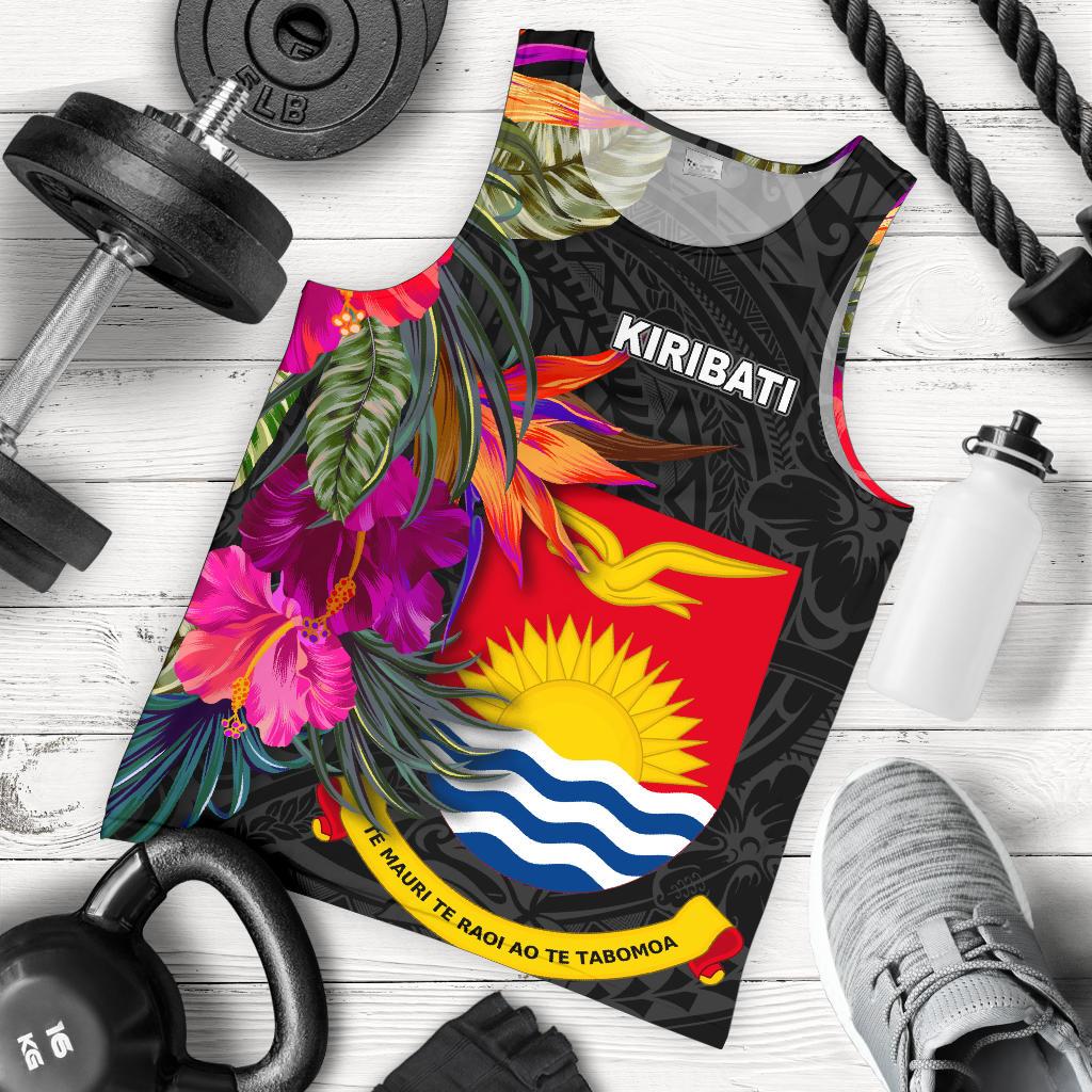 Kiribati Men's Tank Top - Polynesian Hibiscus Pattern Black - Polynesian Pride