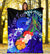 Polynesian Hawaii Custom Personalised Premium Blanket - Humpback Whale with Tropical Flowers (Blue) - Polynesian Pride