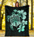 Hawaiian Kanaka Hibiscus Plumeria Mix Polynesian Turtle Premium Blanket Turquoise AH White - Polynesian Pride