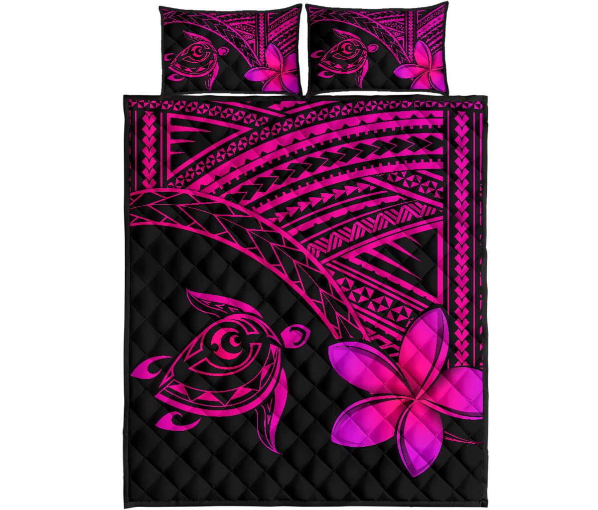 Hawaiian Turtle Plumeria Polynesian Quilt Bedding Set Pink Art - Polynesian Pride