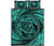 Hawaiian Kanaka Honu Hibiscus Tornando Turquoise Polynesian Quilt Bed Set Turquoise - Polynesian Pride