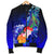 Marshall Islands Men's Bomber Jacket - Humpback Whale with Tropical Flowers (Blue) - Polynesian Pride