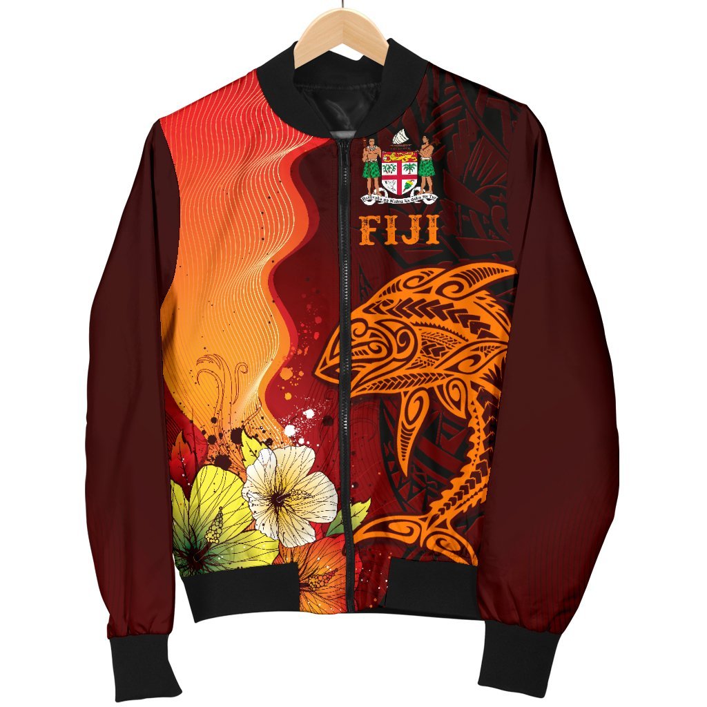 Fiji Men's Bomber Jacket - Tribal Tuna Fish Orange - Polynesian Pride