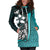 Yap Micronesian Women's Hoodie Dress Turquoise - Turtle With Hook - Polynesian Pride