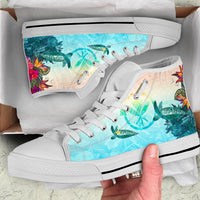Polynesian Hawaii High - Top Shoes - View sea Hawaii with Turtle and Whale Kid's High Top Shoe - White Sole - Polynesian Pride