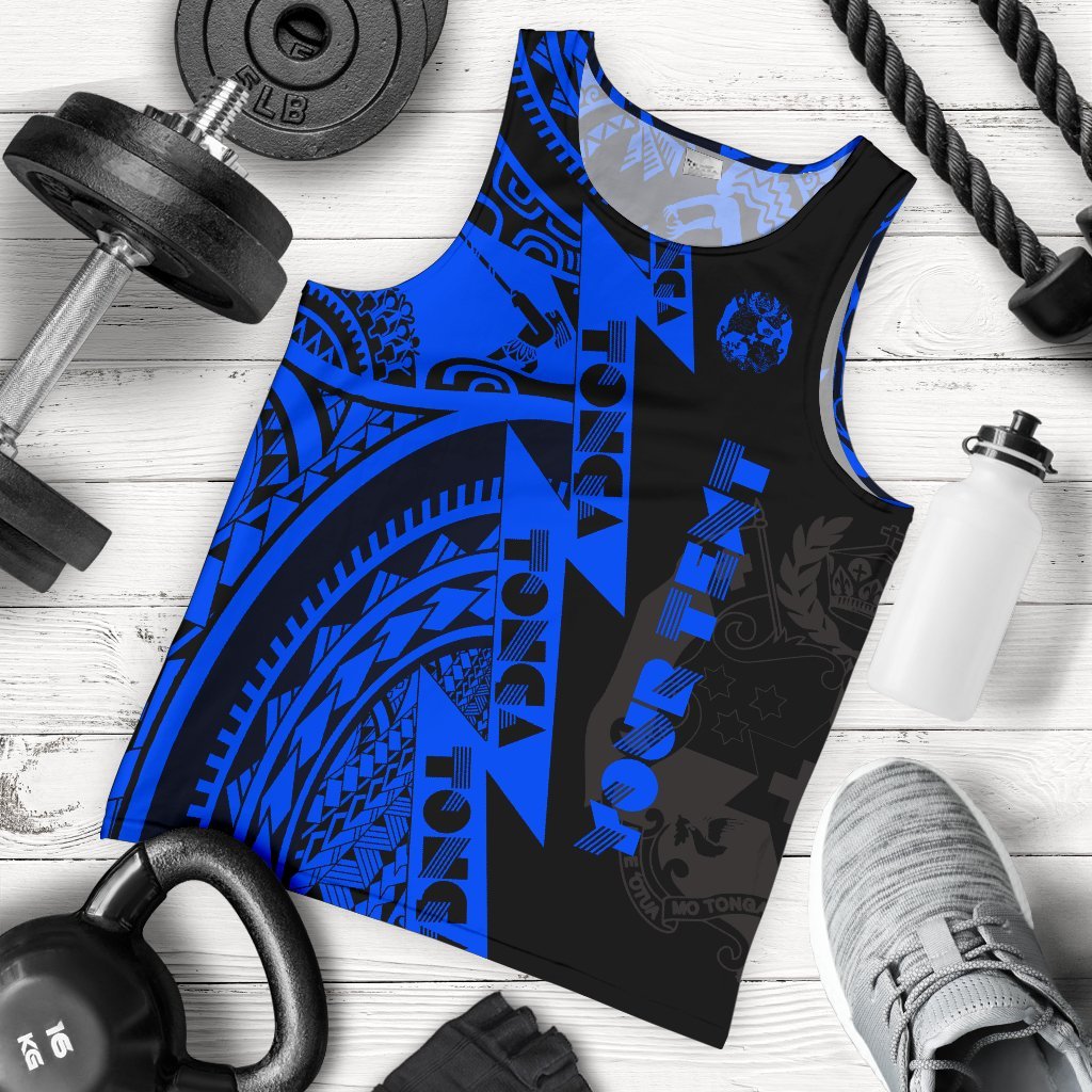 (Custom Personalised) Polynesian Tonga Men Tank Top - Maui Moana Tattoo with Seal Tonga Blue - Polynesian Pride