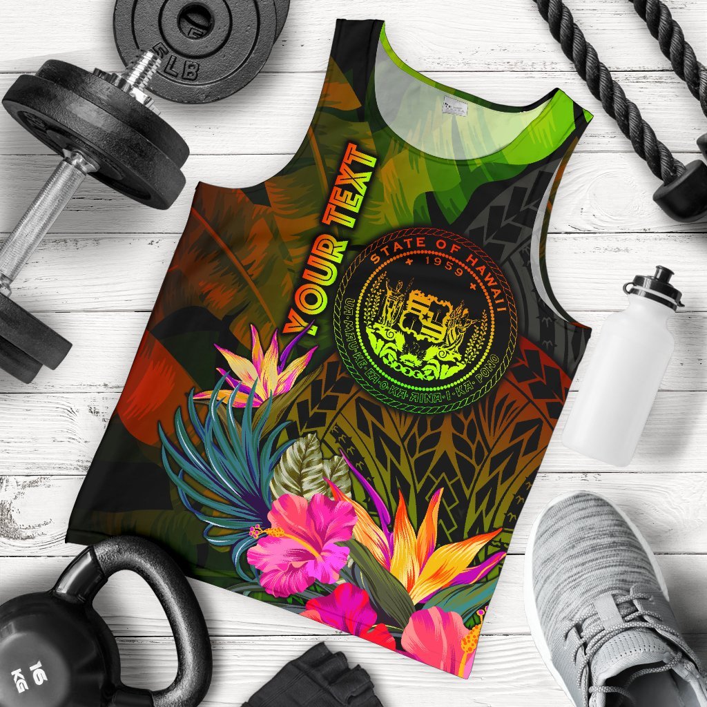 Polynesian Hawaii Polynesian Personalised Men's Tank Top - Hibiscus and Banana Leaves Reggae - Polynesian Pride