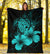 Hawaii Hibiscus Premium Blanket - Turtle Map - Turquoise - Polynesian Pride