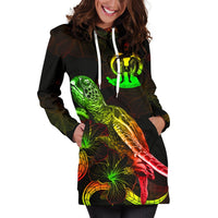 Vanuatu Polynesian Hoodie Dress - Turtle With Blooming Hibiscus Reggae - Polynesian Pride