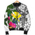 Hawaii Men's Bomber Jacket White - Turtle Plumeria Banana Leaf - Polynesian Pride