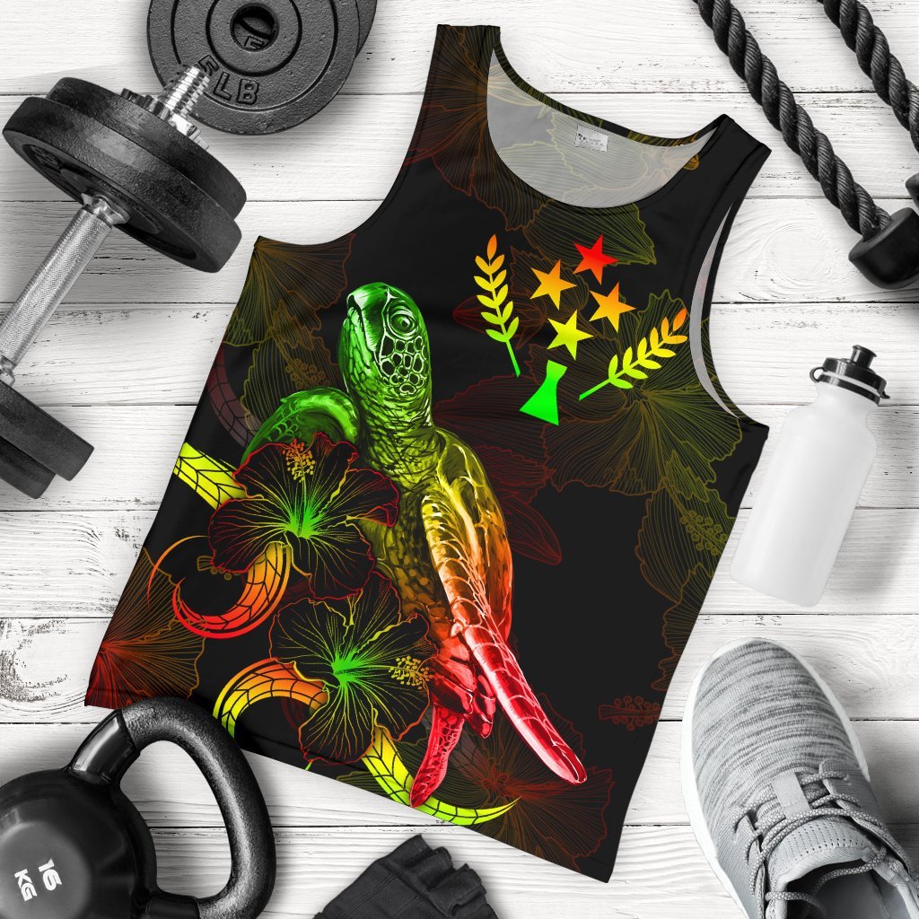 Kosrae Polynesian Men Tank Top - Turtle With Blooming Hibiscus Reggae Reggae - Polynesian Pride