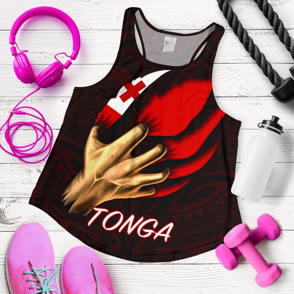 Tonga Women's Racerback Tank - Tonga In Me (Red) Black - Polynesian Pride