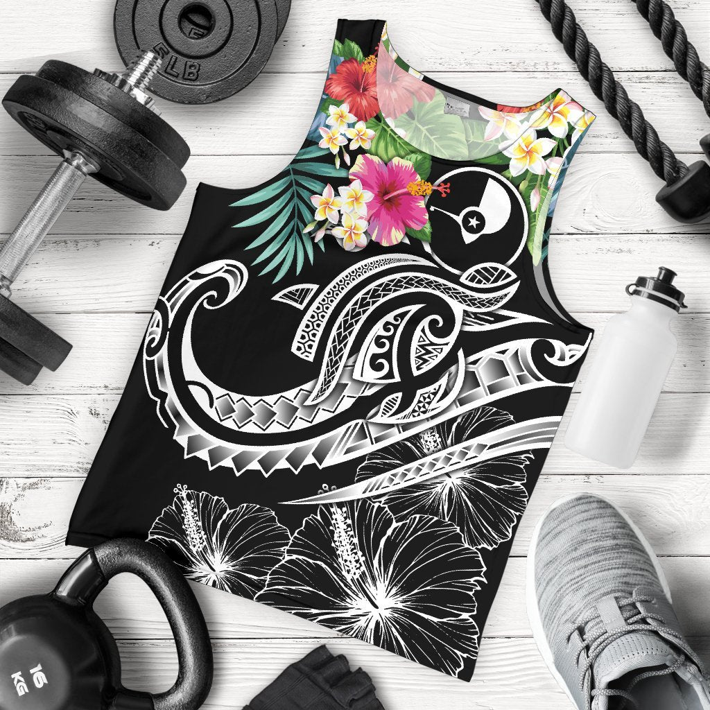 YAP Polynesian Men's Tank Top- Summer Plumeria (Black) Black - Polynesian Pride