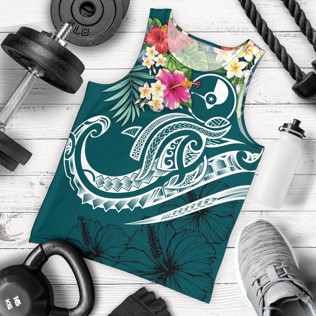 YAP Polynesian Men's Tank Top - Summer Plumeria (Turquoise) Turquoise - Polynesian Pride