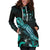 Fiji Polynesian Hoodie Dress - Turtle With Blooming Hibiscus Turquoise - Polynesian Pride