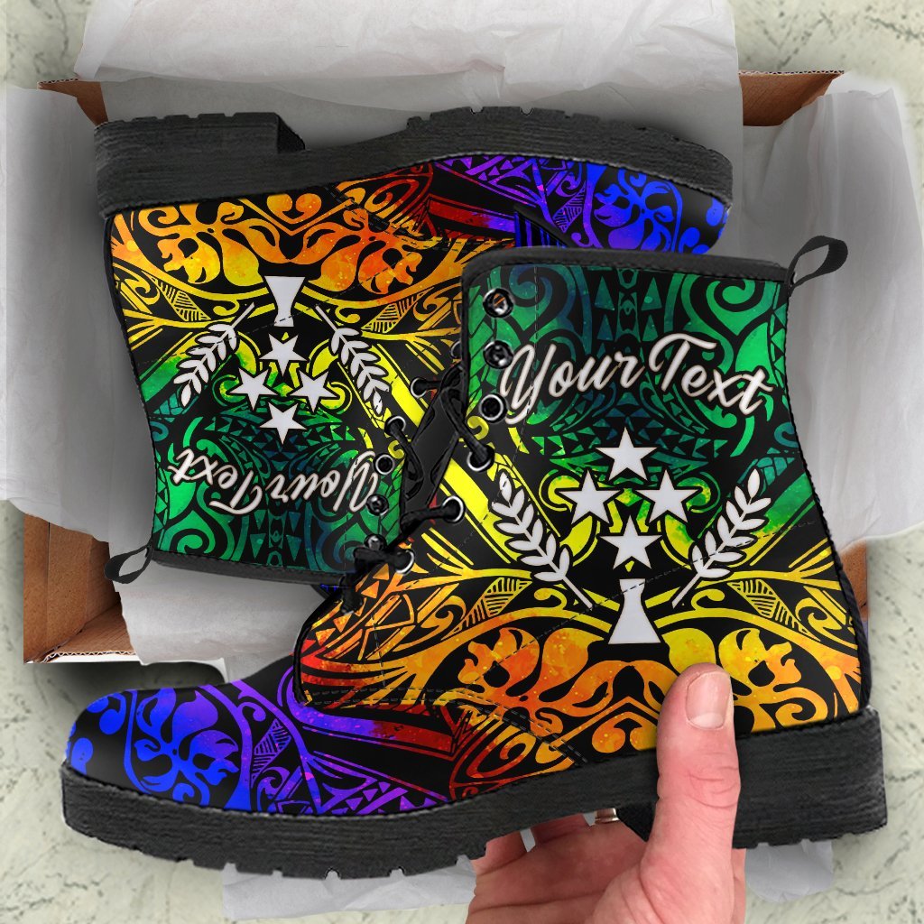 Kosrae Custom Personalised Leather Boots - Rainbow Polynesian Pattern Rainbow - Polynesian Pride