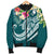 YAP Polynesian Men's Bomber Jacket - Summer Plumeria (Turquoise) - Polynesian Pride