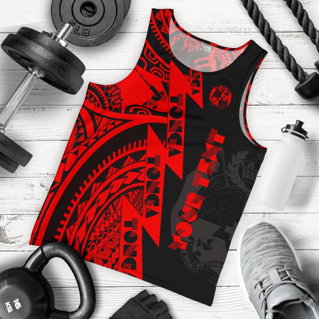 (Custom Personalised) Polynesian Men's Tank Top - Maui Moana Tattoo with Seal Tonga Red - Polynesian Pride