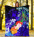 Tonga Premium Blanket - Humpback Whale with Tropical Flowers (Blue) - Polynesian Pride