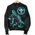 Hawaii Polynesian Men's Bomber Jacket - Turtle With Blooming Hibiscus Turquoise - Polynesian Pride